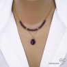 collier ras du cou pendentif femme en pierre naturelle violette améthyste