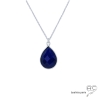 Collier pendentif lapis lazuli goutte, pierre naturelle et argent 925, ras de cou, création
