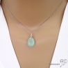 ras de cou avec pendentif vert clair en pierre naturelle calcédoine aqua et argent