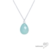 Collier pendentif calcédoine aqua goutte, argent 925, pierre semi-précieuse, ras de cou, création by Alicia