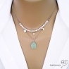 bijou ras du cou argent avec pendentif goutte vert clair en calcédoine aqua