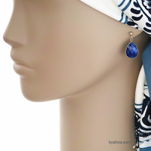 Boucles d'oreilles bleues femme en pierre lapis lazuli goutte et argent