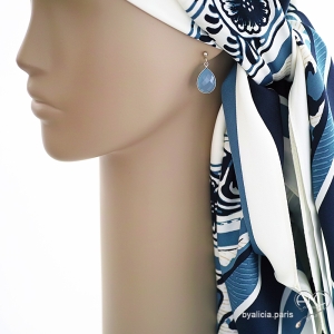 calcédoine bleue boucles d'oreilles femme gouttes pendantes