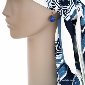 boucles d'oreilles femme en lapis-lazuli et plaqué or gouttes pendantes
