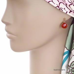 Boucles d'oreilles oranges femme en pierre cornaline goutte, plaqué or