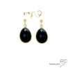 Boucles d'oreilles en onyx noire gouttes et plaqué or, pendantes en pierre semi-précieuse, création by Alicia