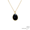 pendentif noir femme goutte en pierre naturelle onyx noire et plaqué or