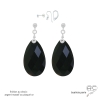 grandes boucles d'oreilles gouttes  pendantes en pierre naturelle onyx noire et argent fait main sur mesure