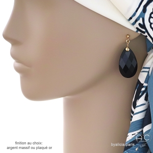 Boucles d'oreilles en onyx noire, grandes gouttes pendantes, fait main, création by Alicia