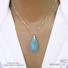 grand pendentif bleu en pierre semi-précieuse aigue-marine et argent