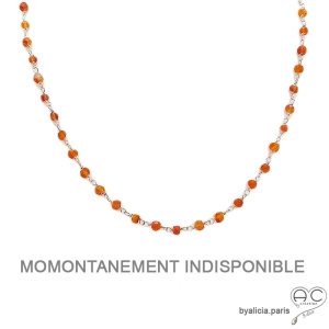 Collier fin avec cornaline sur une chaîne en argent 925, ras de cou, création by Alicia