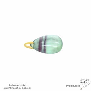 pierre violet vert clair fluorite gros pendentif goutte