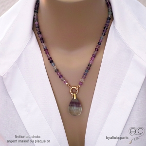 bijoux créateur collier ras de cou pendentif en pierre semi-précieuse fluorite