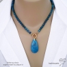 collier en pierre semi-précieuse bleu azur apatite avec grand fermoir bouée plaqué or ou argent fait sur mesure en France