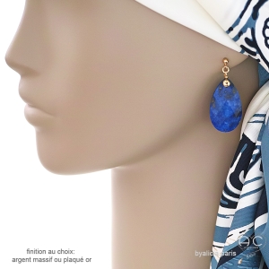 Boucles d'oreilles en lapis-lazuli, grandes gouttes pendantes, fait main, création by Alicia