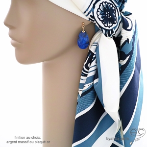 Grandes boucles d'oreilles gouttes bleues pendantes femme  en lapis-lazuli réalisé à la main en France