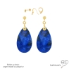 grandes boucles d'oreilles gouttes bleues pendantes en pierre naturelle lapis-lazuli et plaqué or fait main sur mesure