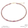 Collier rhodonite tube, pierre semi-précieuse rose, fait main, création by Alicia