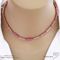 Collier rhodonite tube, pierre semi-précieuse rose, fait main, création by Alicia
