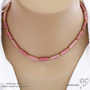 ras de cou rose femme en pierre naturelle rhodonite réalisé à la main en France