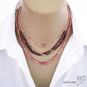bijoux collier ras de cou choker pour femme en pierre naturelle rose fait sur mesure