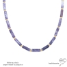 collier en lépidolite tube, plaqué or ou argent massif, ras de cou violet en pierre semi-précieuse