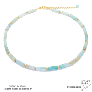 Collier amazonite tube, pierre semi-précieuse, fait main, création by Alicia
