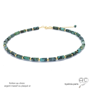 Collier turquoise africaine tube, pierre semi-précieuse, fait main, création by Alicia
