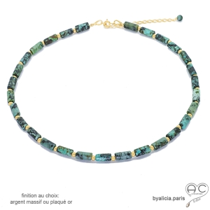 collier ras de cou en turquoise et plaqué or ou argent femme, gipsy, bohème, chic