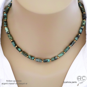 ras de cou vert femme en turquoise, pierre semi-précieuse, fait main sur mesure en France