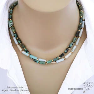 collier ras du cou choker créateur pour femme en pierres naturelles vertes fait sur mesure