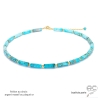 ras de cou choker bleu femme en plaqué or ou argent et pierre jaspe bleue réalisé à la main