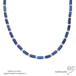 ras du cou collier lapis-lazuli pierre semi-précieuse en forme de tube, création fait main