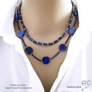 bijoux collier unique bleu en lapis-lazuli fabriqué à la main en France