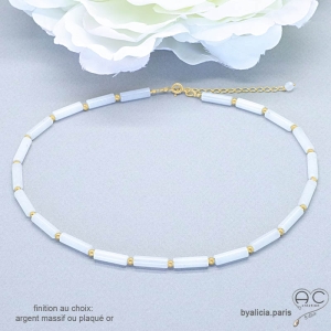 ras de cou femme en jade blanche et plaqué or ou argent, réalisé à la main en France