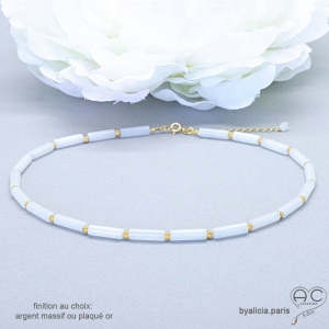 ras du cou collier blanc femme en pierre semi-précieuse jade avec plaqué or ou argent fait main