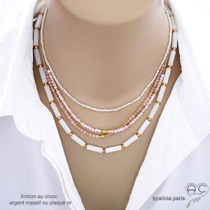 bijoux créateur collier ras de cou choker blanc en pierre naturelle blanche jade fabriqué à la main