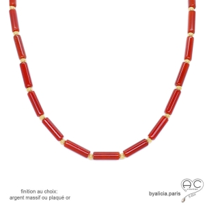 collier femme en cornaline et en plaqué or ou en argent fait sur mesure à la main
