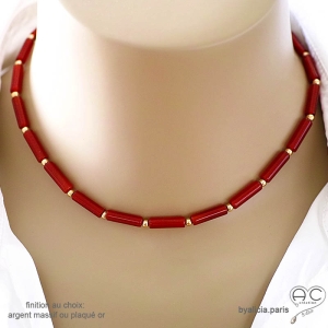 ras de cou orange femme en pierre cornaline et plaqué or ou argent fait main sur mesure