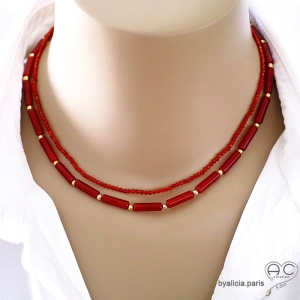 pierre naturelle orange cornaline collier ras du cou choker réalisé à la main en France