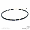 ras de cou noir femme en tubes en pierre onyx noire