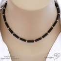 Collier onyx noir tube, pierre semi-précieuse, fait main, création by Alicia