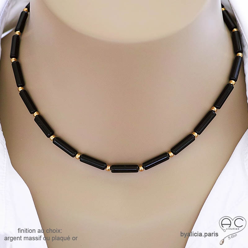 Collier ras de cou femme en onyx noire, pierre semi-précieuse, fait main, création by Alicia Collier ras de cou femme en onyx noire, pierre semi-précieuse, fait main, création by Alicia