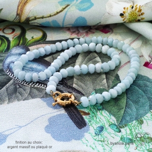 collier créateur en pierre aigue-marine et gros fermoir bouée réalisé à la main en France