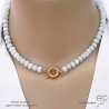 Collier en aigue-marine avec grand fermoir en plaqué or ou en argent, ras de cou bleu ciel femme, création by Alicia