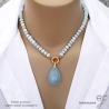 collier en pierre semi-précieuse bleue claire aigue-marine avec grand fermoir bouée plaqué or ou argent fait sur mesure