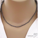 Hématite, collier fin, chaine en  pierre naturelle gris, fait main, création by Alicia