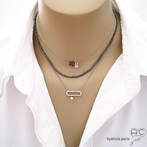 collier ras du cou choker en pierre naturelle grise hématite réalisé à la main sur mesure