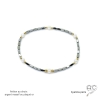bracelet fin gris en pierre naturelle hématite et perles de culture sur élastique fait sur mesure à la main