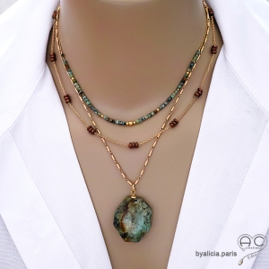 bijoux créateur en pierres semi-précieuses collier ras de cou hématite bronze femme fabriqué à la main en France
